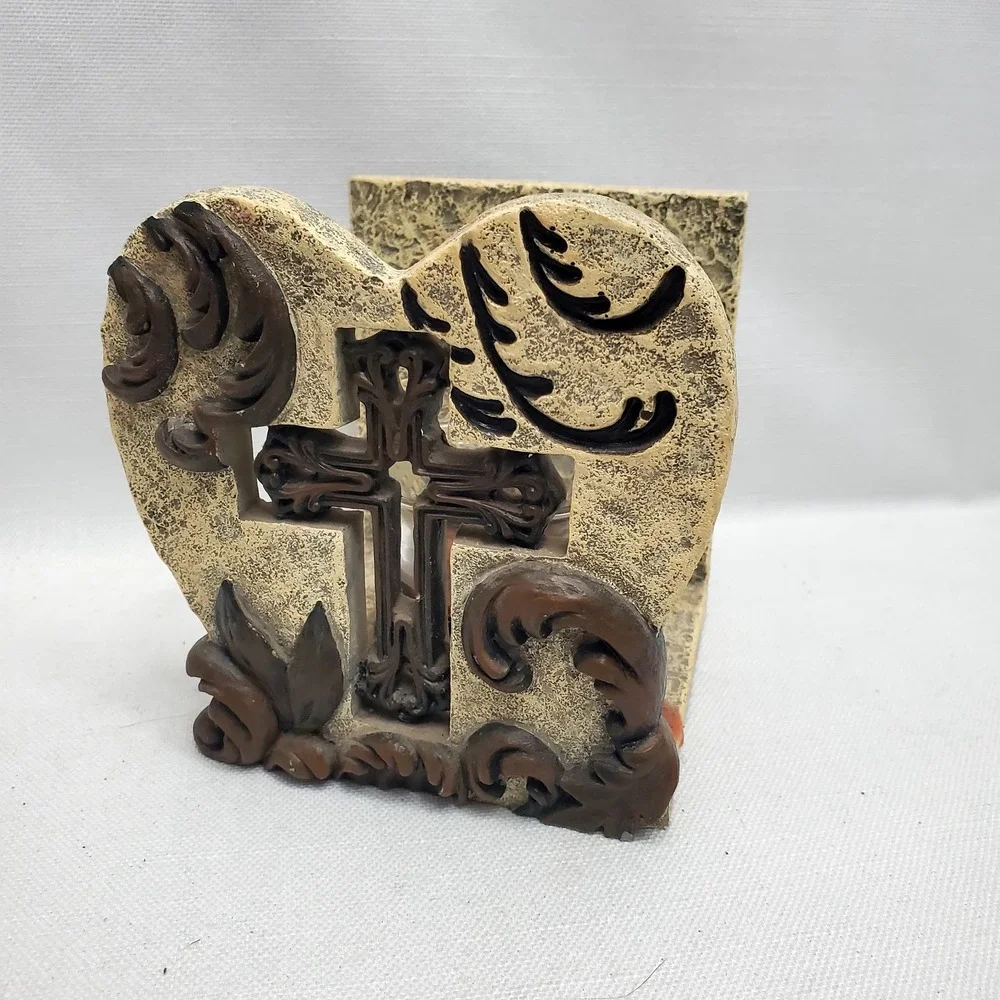 Ornate Cross‎ Within Heart Votive Candle Holder ♡ Religious ♡ Faith ♡ Decor